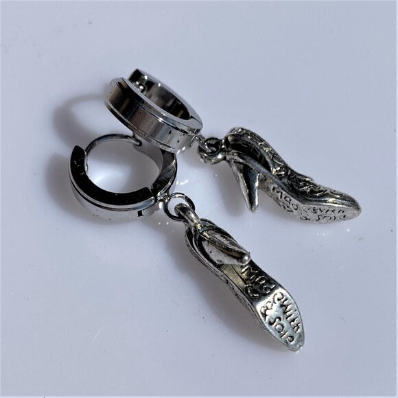 Silver Shoe Charm Huggie Earrings - Picture 6 of 7